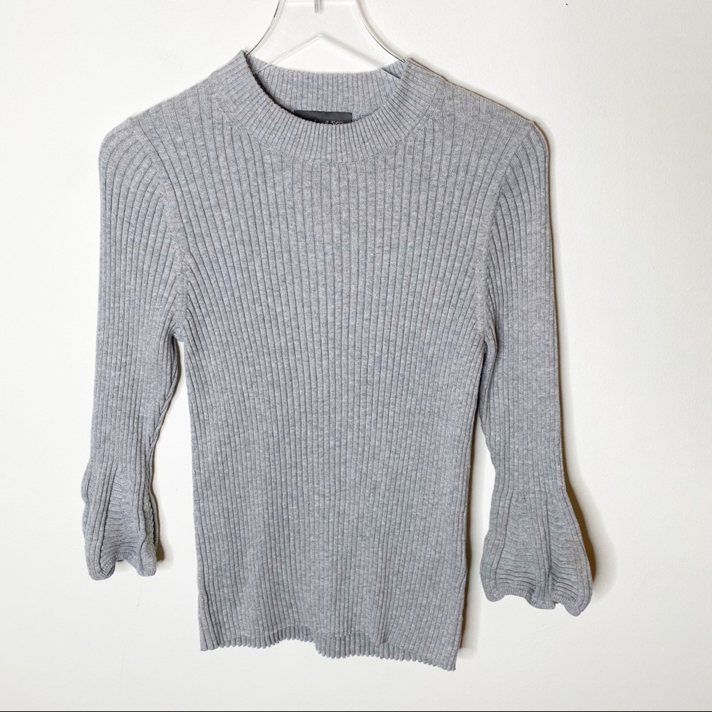 Michael Stars Gray Ribbed Crew Neck Sweater - Picture 2 of 9